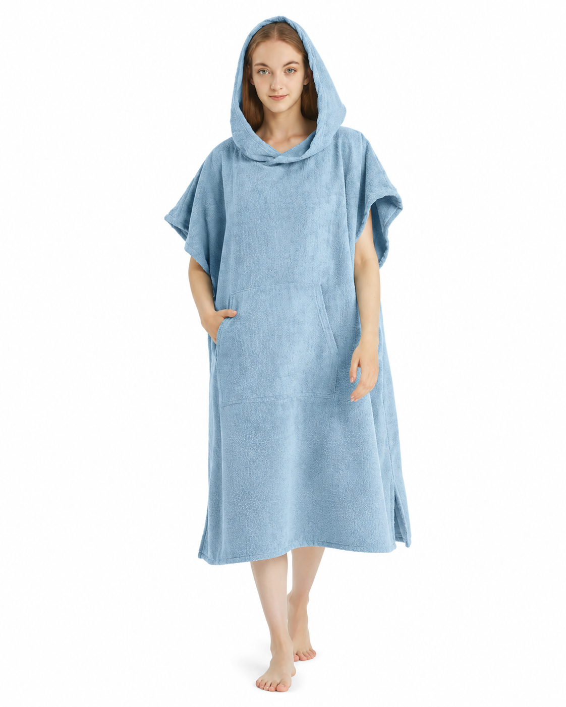 Hoodols Original Beach Towel Hoodie in Blue — front view
