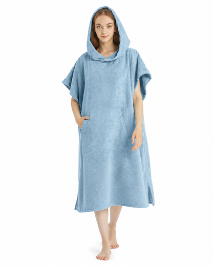 Hoodols Original Beach Towel Hoodie in Blue — front view
