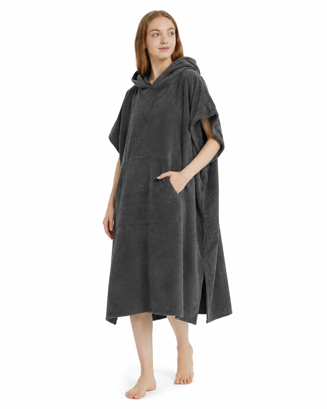 Hoodols Original Beach Towel Hoodie — worn at the beach